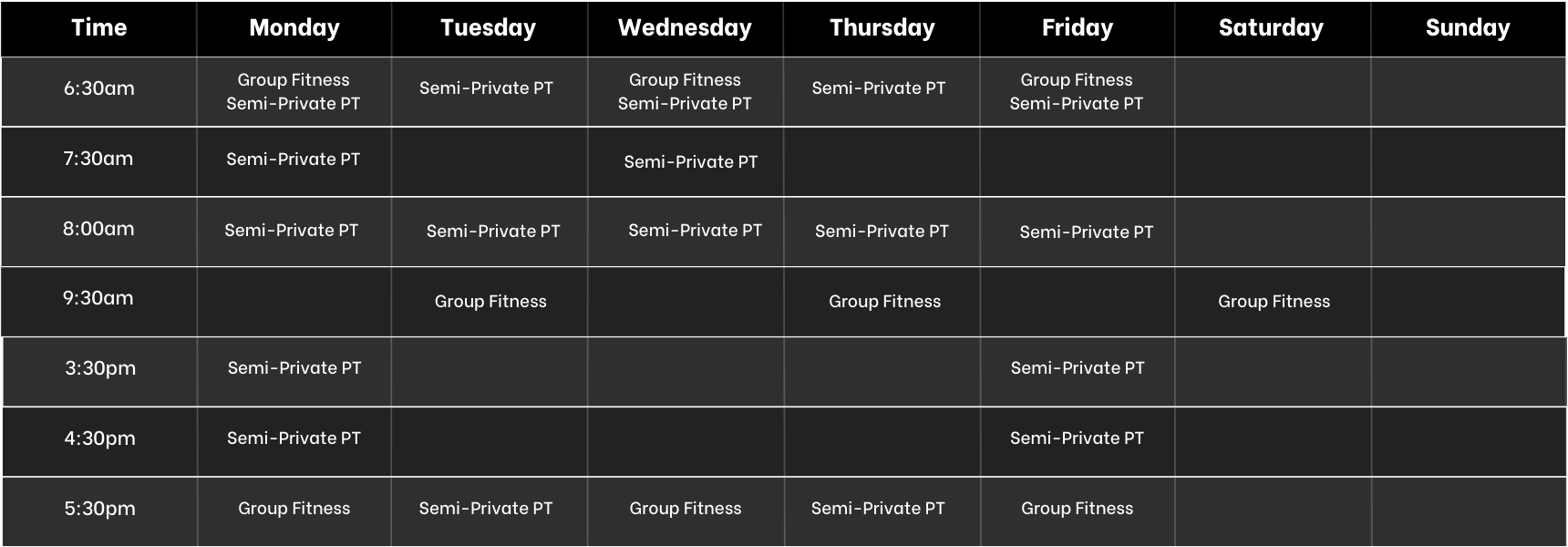 Brickhouse Health and Fitness Seasonal Schedule